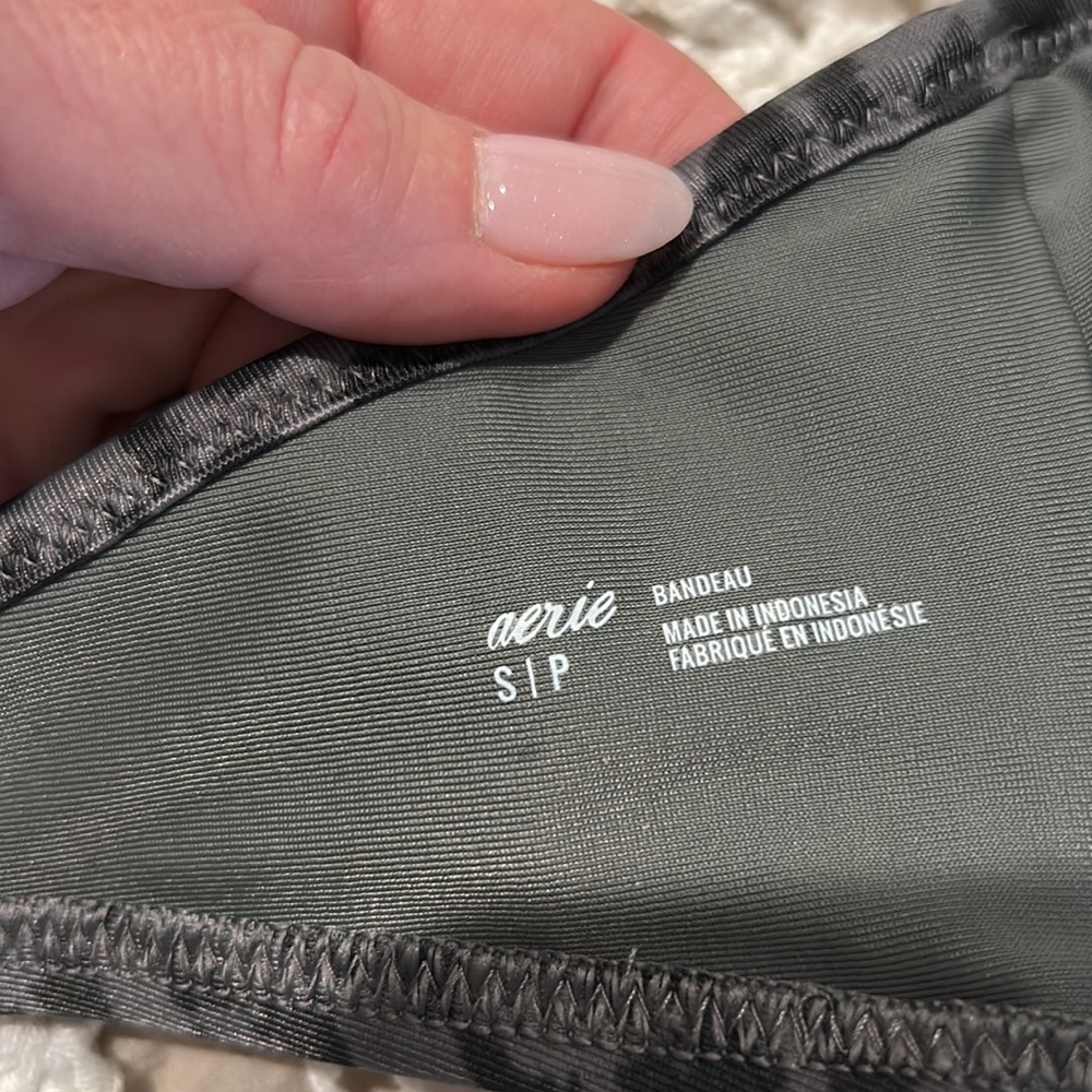 aerie 2 piece bandeau style swimsuit. Black and grey leopard print. - Picture 5 of 5